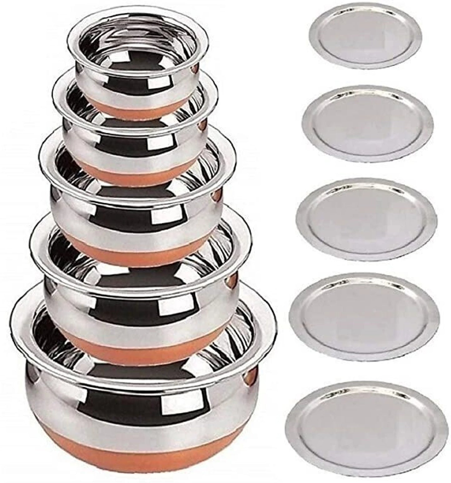 LIMETRO STEEL Copper Base Handi with Lid / Urli Set Coo...