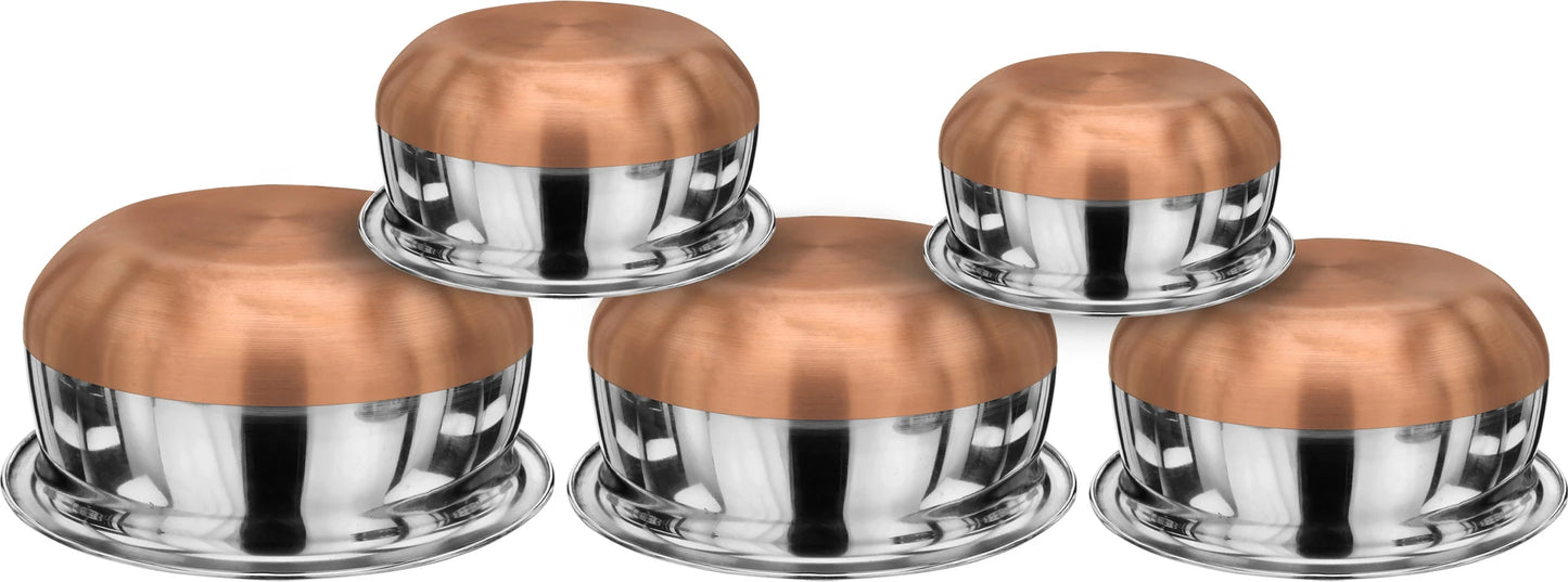 LIMETRO STEEL Copper Base Handi with Lid / Urli Set Coo...