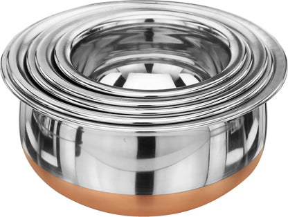 LIMETRO STEEL Copper Base Handi with Lid / Urli Set Coo...