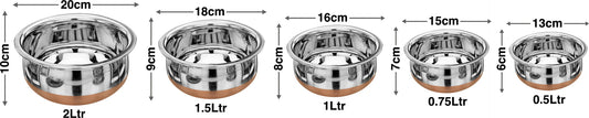 LIMETRO STEEL Copper Base Handi with Lid / Urli Set Coo...