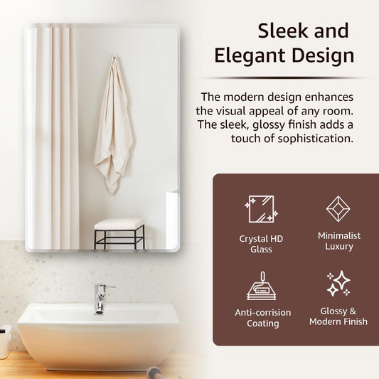 Frameless Rectangular Glass Wave Wall Mount Mirror