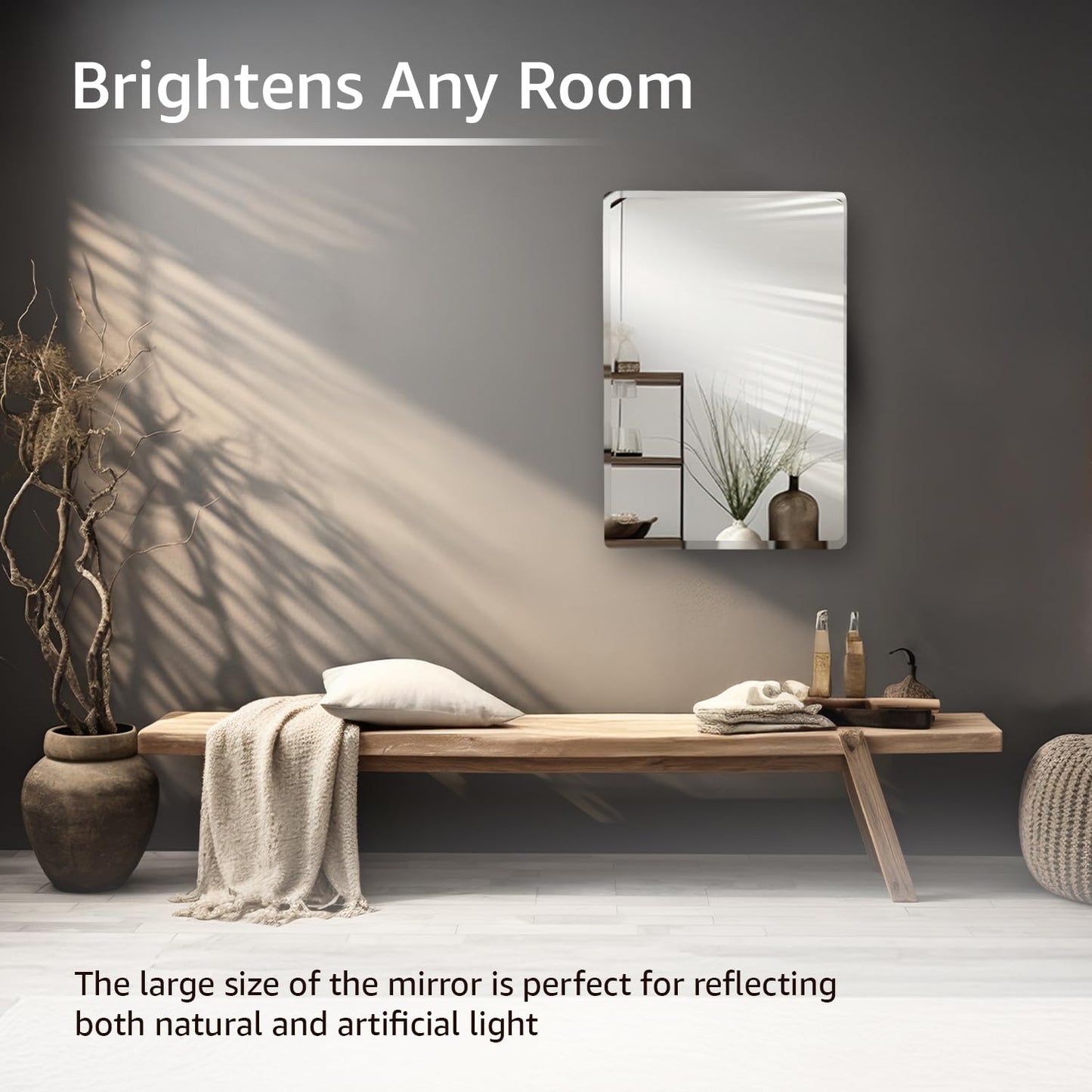 Frameless Rectangular Glass Wave Wall Mount Mirror