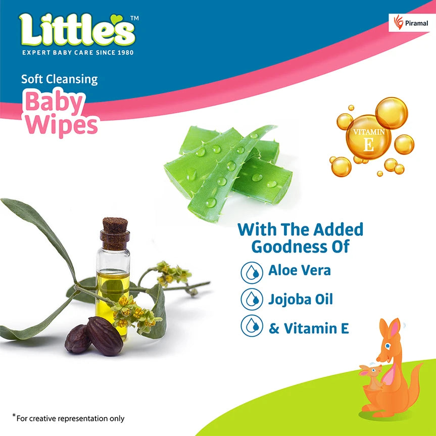 Little's Soft Cleansing Baby Wipes with Aloe Vera, Jojoba Oil & Vitamin E – Lid Pack (240 Wipes)
