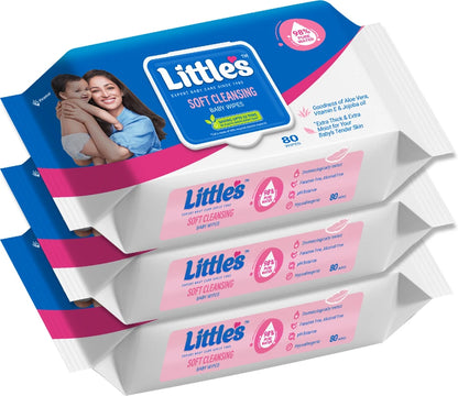 Little's Soft Cleansing Baby Wipes with Aloe Vera, Jojoba Oil & Vitamin E – Lid Pack (240 Wipes)