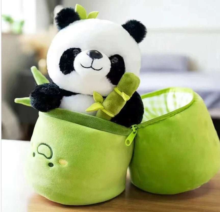 R C TRADERS Soft Stuffed Bamboo Panda Toy, Reversible Panda Toy  - 28 cm (Green, Black)